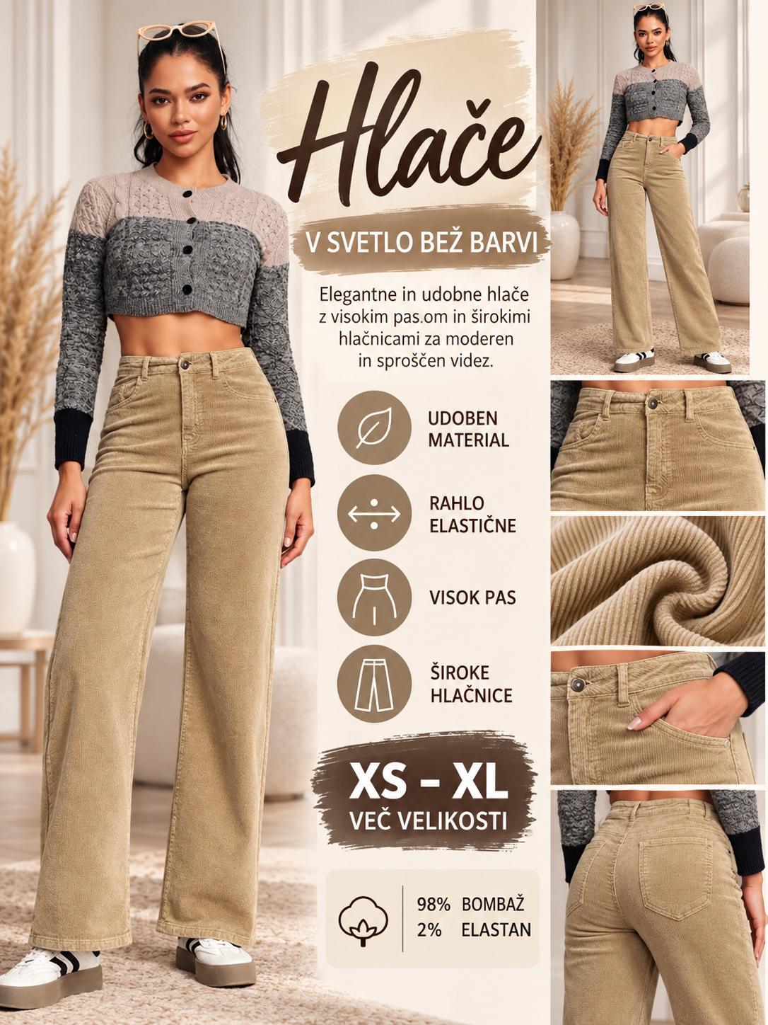 Žametne hlače Wide leg